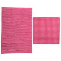 MSV Douche anti-slip mat en droogloop mat - Sevilla badkamer set - rubber/microvezel - fuchsia roze - Badmatjes - thumbnail