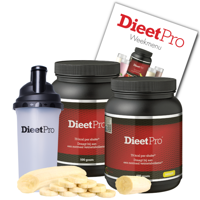 2 potten DieetPro Banaan plus Gratis Shaker