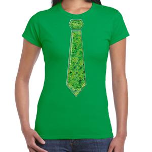 Verkleed t-shirt voor dames - stropdas groen - pailletten - groen - carnaval - foute party