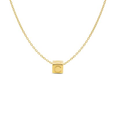 Minimalistische letter ketting cube - 14K GOUD - Goud - C
