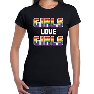 Gay Pride shirt - girls love girls - regenboog - dames - zwart