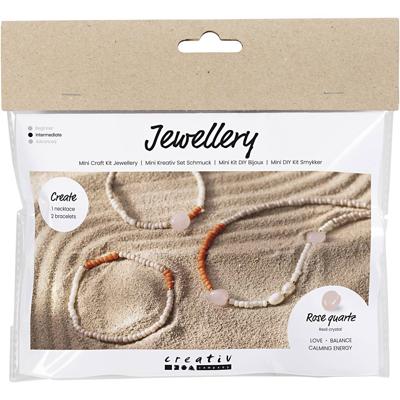 Creativ Company Mini hobbyset sieraden, rozenkwarts ketting en armband, 1 doos