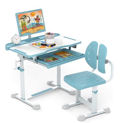 Kinderbureau met Stoel Verstelbaar Kinderbureau met Kantelbaar Bureaublad Blauw