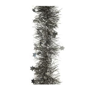 1x stuks lametta kerstslingers met sterretjes antraciet (warm grey) 270 x 10 cm   -