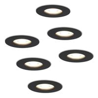 Set van 6 Bari LED inbouwspots - 5 Watt 400 lumen - 4000K neutraal wit - GU10 - Dimbaar - Rond - IP65 waterdicht - Zwart - Voor binnen, buiten en badkamer