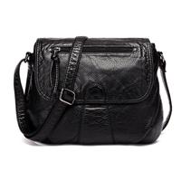 Vrouwen Messenger tassen zacht gewassen PU lederen tas mode vrouwelijke portemonnees en handtas 25cmX3cmX22cm (zwart)