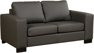 Donkergrijze leren moderne 2-zitsbank Enjoy - poot hout zwart - Toledo Leer Antracite (donkergrijs leer)