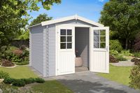 Outdoor Life Ingo Blokhut 250x250 cm 28 mm vuren Platinum Grey-Wit gecoat- Zadeldak- - Outdoor Life Outdoor Life Ingo Blokhut 250x250 cm 28 mm vuren Platinum Grey-Wit gecoat- Zadeldak- - Outdoor Life