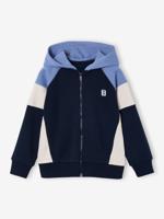 Sweater met rits jongen met capuchon coloblock middenblauw