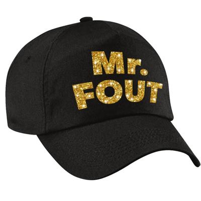 Mr. FOUT petje - baseballcap - zwart - met gouden glitter bedrukking - voor heren - Foute party Mr. FOUT petje - baseballcap - zwart - met gouden glitter bedrukking - voor heren - Foute party