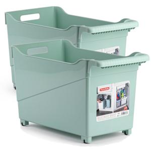 Plasticforte Opbergbox - Set van 4x stuks - groen - 45 x 24 cm - kunststof - op wieltjes