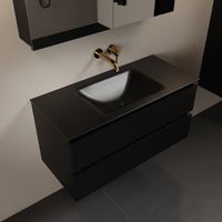 MONDIAZ AIVY 100cm badmeubel Urban, wastafel Urban solid surface midden zonder kraangat met spiegelkast (AI-351321URBAN-NO - AI-M100URMI - AI-C100URMI)