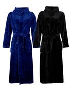 Fleece badjas capuchon borduren-wit-l/xl