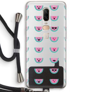 Smiley watermeloenprint: OnePlus 6 Transparant Hoesje met koord