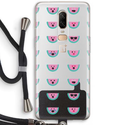 Smiley watermeloenprint: OnePlus 6 Transparant Hoesje met koord
