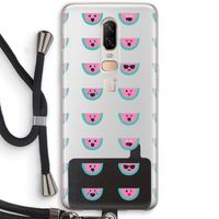Smiley watermeloenprint: OnePlus 6 Transparant Hoesje met koord