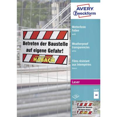 Avery-Zweckform 3487 Weerbestendige folie DIN A4 Laser (zwart/wit), Laser (kleur), Kopiëren (zwart/wit), Kopiëren (kleur) Wit 100 stuk(s)