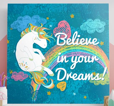 Canvas schilderij believe in your dreams eenhoorn