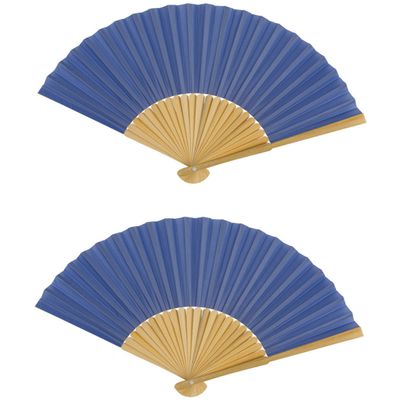 Spaanse handwaaier - 2x - special colours - staalblauw - bamboe/papier - 21 cm