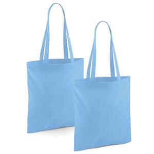 Draagtasje met hengsels - 2x - lichtblauw - 42 x 38 cm - katoen - 10 liter - boodschappen - gymtas