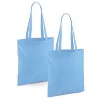 Draagtasje met hengsels - 2x - lichtblauw - 42 x 38 cm - katoen - 10 liter - boodschappen - gymtas