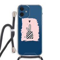 Zwart-wit cactus: iPhone 12 Transparant Hoesje met koord