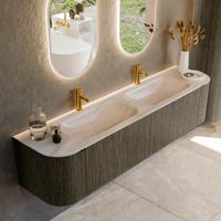 Badmeubel Mondiaz Kurve-Dlux | 190 cm | Meubelkleur Shadow | Wastafelkleur Meli | Solid surface | Wasbak beide zijden spoelbak | 2 kraangaten