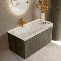 Badmeubel Mondiaz Kurve-Dlux | 95 cm cm | Meubelkleur Shadow | Wastafelkleur Glace | Solid surface | Wasbak links zijde spoelbak | 1 kraangat
