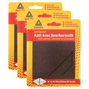 Anti-krasvilt - 3x knipvel - bruin - 90 x 100 mm - rechthoek - zelfklevend - meubel beschermvilt