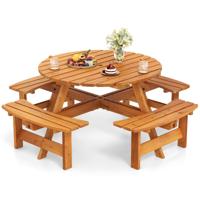 Ronde Picknicktafelset voor 2-8 Personen Ronde Kampeertafel met 4 Ingebouwde Banken 5 cm Parasolgat Buitentafel en Stoelen