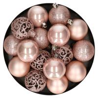 Kerstballen - 16x st - lichtroze - 6 cm - kunststof - kerstversiering