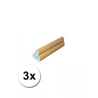 Poster koker van karton - 3x - 330 x 40 mm - Bruin - Verzendkokers - Voor A4 formaat papier