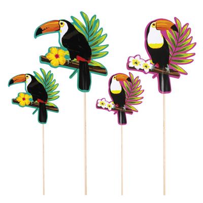 Toukan thema hapjes cocktailprikkers - 4x stuks - kaasprikkertjes - Tropisch Hawaii sfeer - 2 maten