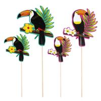 Toukan thema hapjes cocktailprikkers - 4x stuks - kaasprikkertjes - Tropisch Hawaii sfeer - 2 maten