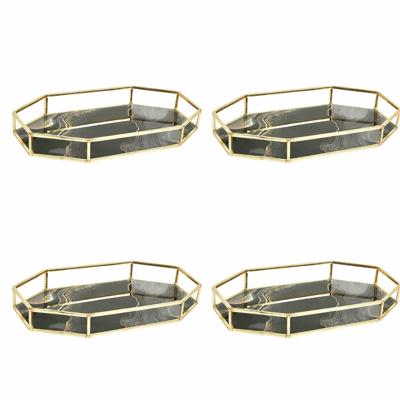 Kaarsenplateau - 4x - dienblad - zwart/goud - 27 x 16 cm