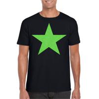 Verkleed T-shirt voor heren - ster - zwart - groen glitter - carnaval/themafeest - thumbnail