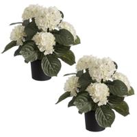 Louis maes Kunstplant - 3x stuks - Hortensia hydrangea - wit - in pot - 44 cm - met bloemen
