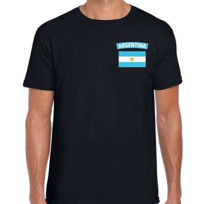 Argentina t-shirt met vlag Argentinie zwart op borst voor heren Argentina t-shirt met vlag Argentinie zwart op borst voor heren