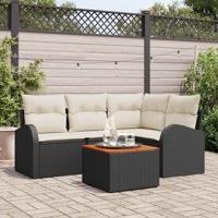 Tuinbankenset met opslag 5 pcs Zwart en Crème poly rattan