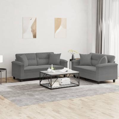 2-delige Loungeset met kussens microvezelstof donkergrijs