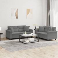 2-delige Loungeset met kussens microvezelstof donkergrijs