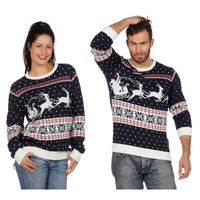 Donkerblauwe kerst sweater met rendieren voor volwassenen 56 (2XL)  - - thumbnail