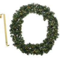 Kerstkrans groen met verlichting 60 cm kunststof incl. deurhanger