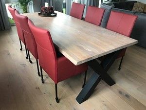 Set van 6 leren eetkamerstoelen - met wieltjes en hoge rug - rood leer - Echt leer, Modern, ontdek de vele Leersoorten en Kleuren bij ShopX