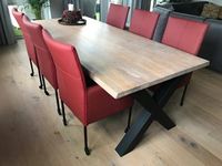 Set van 6 leren eetkamerstoelen - met wieltjes en hoge rug - rood leer - Echt leer, Modern, ontdek de vele Leersoorten en Kleuren bij ShopX