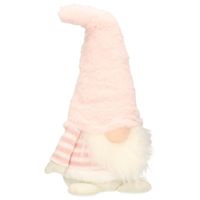 Decoratie pop - gnome/dwerg - decoratie pop - 20 cm - lichtroze/wit   -