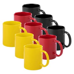 Koffie mokken/drinkbekers Auxerre - 9x - keramiek - geel/rood/zwart - 370 ml