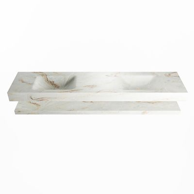 MONDIAZ ALAN-DLUX 200cm planchet Frappe. Vrijhangende wastafel CLOUD dubbel zonder kraangat, kleur Frappe.