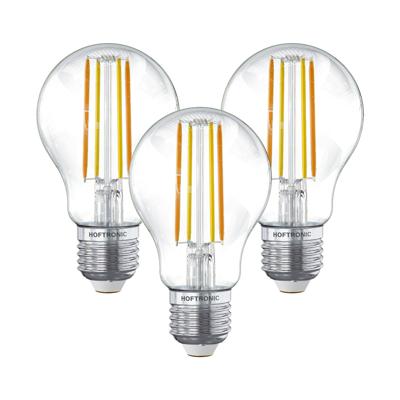 HOFTRONIC SMART Set van 3 Smart E27 LED Filament Lampen - 7 Watt 806 Lumen - A60 Clear - 1800-3000K - Dimbaar