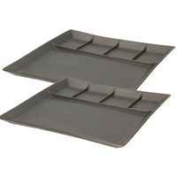 Svenska Living set van 4x stuks fondueborden/gourmetborden 5-vaks zwart aardewerk 24 cm